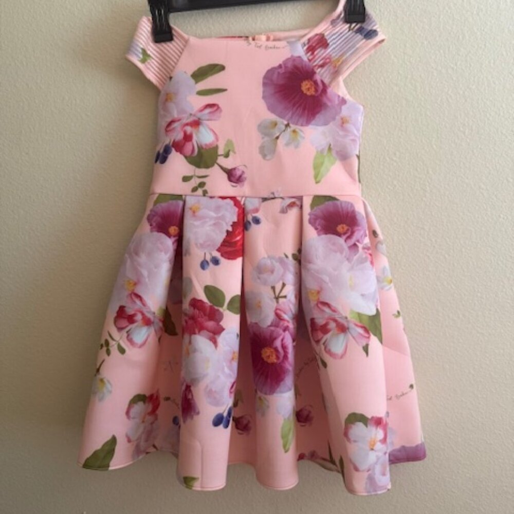 Girls Baker by Ted Baker Apricot Orange Floral Scuba Dress